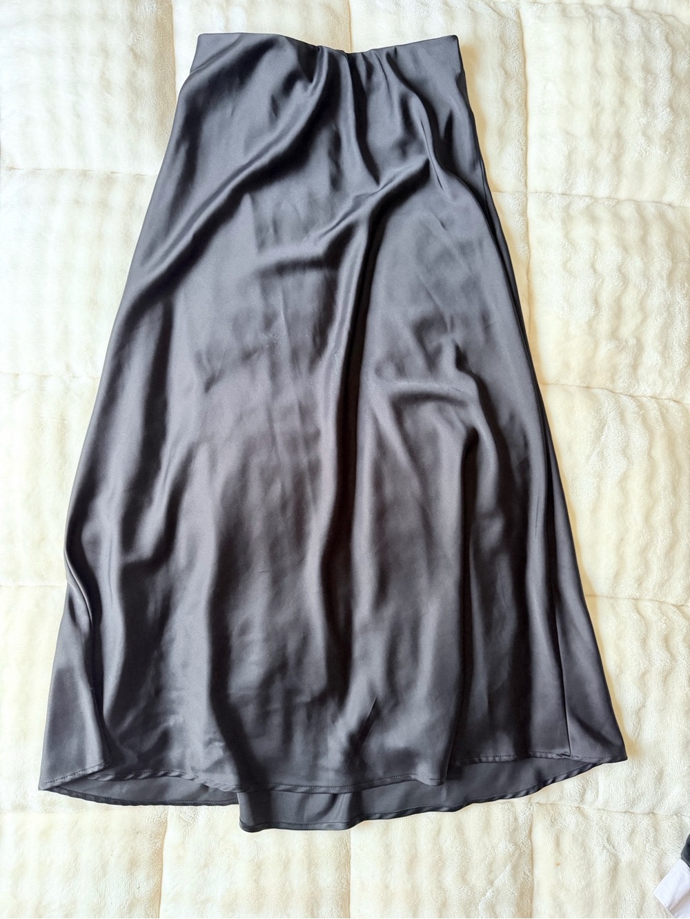 Satin A-Line Midi Skirt - Black